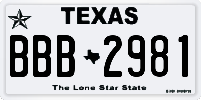 TX license plate BBB2981