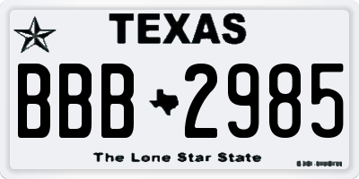 TX license plate BBB2985