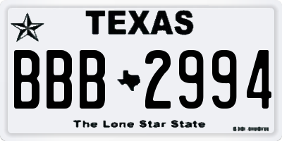 TX license plate BBB2994