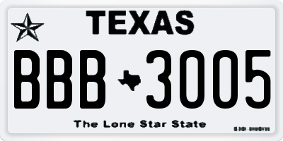 TX license plate BBB3005