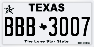 TX license plate BBB3007
