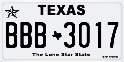 TX license plate BBB3017