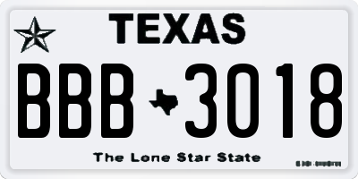 TX license plate BBB3018