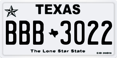 TX license plate BBB3022
