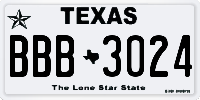 TX license plate BBB3024