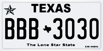 TX license plate BBB3030