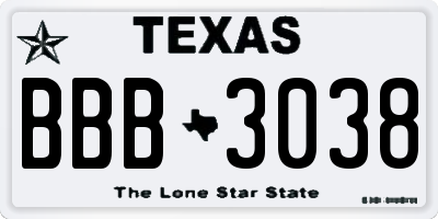 TX license plate BBB3038