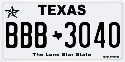 TX license plate BBB3040