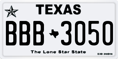 TX license plate BBB3050