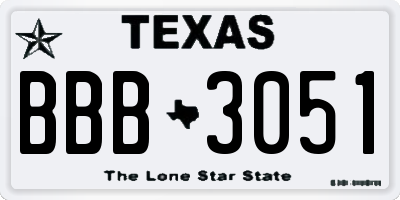 TX license plate BBB3051
