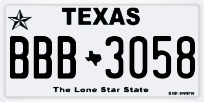 TX license plate BBB3058