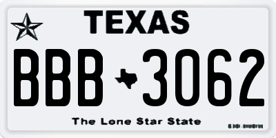 TX license plate BBB3062