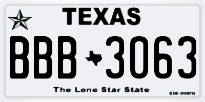 TX license plate BBB3063