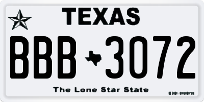 TX license plate BBB3072