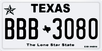 TX license plate BBB3080