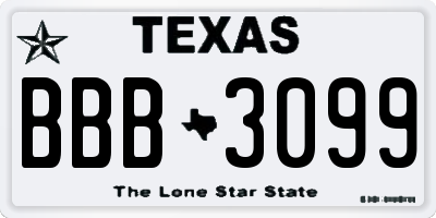 TX license plate BBB3099