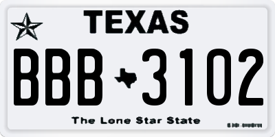 TX license plate BBB3102