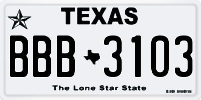 TX license plate BBB3103