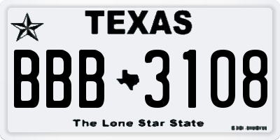 TX license plate BBB3108