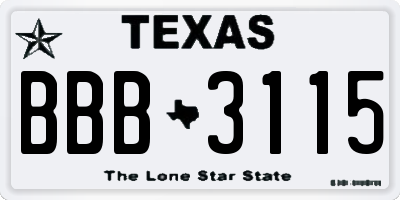 TX license plate BBB3115