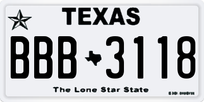 TX license plate BBB3118