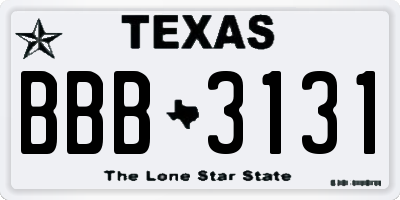 TX license plate BBB3131