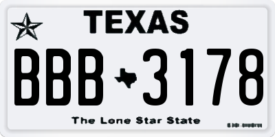 TX license plate BBB3178