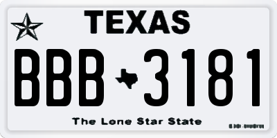 TX license plate BBB3181