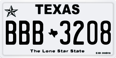 TX license plate BBB3208