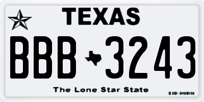 TX license plate BBB3243