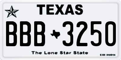 TX license plate BBB3250