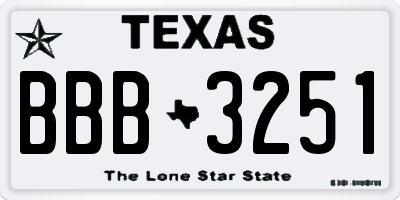 TX license plate BBB3251