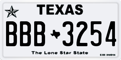 TX license plate BBB3254