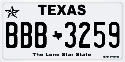 TX license plate BBB3259