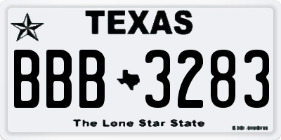 TX license plate BBB3283