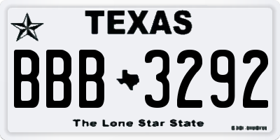 TX license plate BBB3292