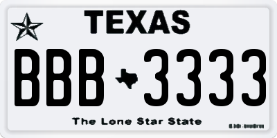TX license plate BBB3333