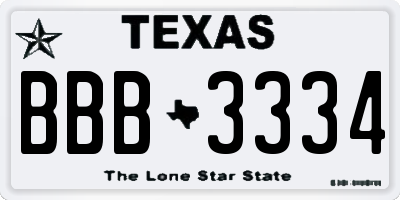 TX license plate BBB3334