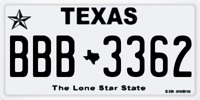 TX license plate BBB3362