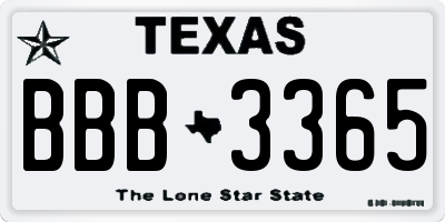 TX license plate BBB3365