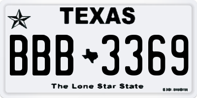 TX license plate BBB3369