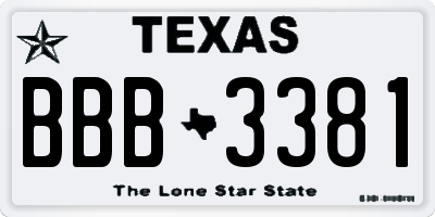 TX license plate BBB3381