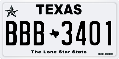TX license plate BBB3401