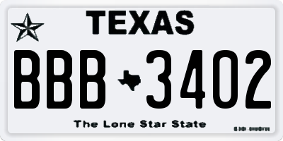 TX license plate BBB3402