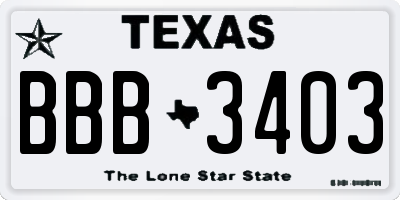 TX license plate BBB3403