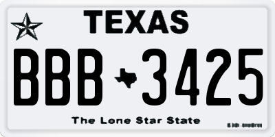 TX license plate BBB3425