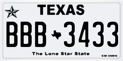 TX license plate BBB3433