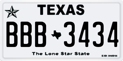 TX license plate BBB3434