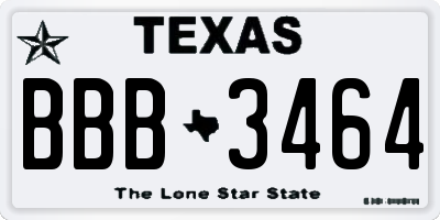 TX license plate BBB3464