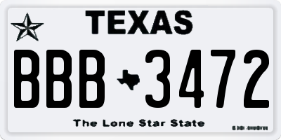 TX license plate BBB3472